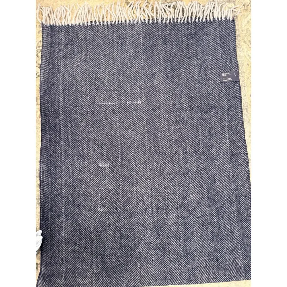 The Tartan Blanket Company Recycled Wool Blanket Navy Herringbone 57x75